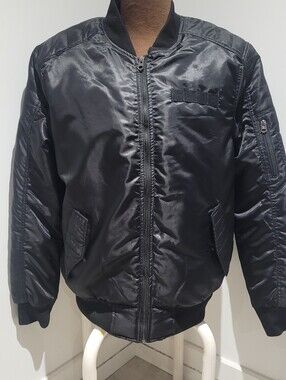 Southpole Men's Vintage MA-1 90's Y2K Bomber Jacket Large Black Streetwear